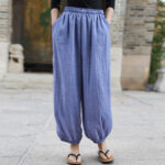 Buddha Stones Casual Summer Women's Cotton Pants With Pockets Women's Pants BS CornflowerBlue F(Fit for US4-6; UK/AU8-10; EU36-38)