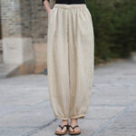 Buddha Stones Casual Summer Women's Cotton Pants With Pockets Women's Pants BS Linen F(Fit for US4-6; UK/AU8-10; EU36-38)