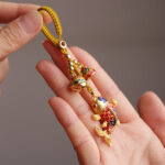 Buddha Stones Colorful Koi Fish Hollow Bell Wealth Luck Key Chain Key Chain BS 1