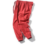 Buddha Stones White Crane Embroidery Design Drawstring Men's Harem Pants With Pockets Men's Harem Pants BS 20