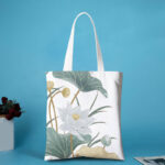 Buddha Stones Canvas Metal Lotus Shoulder Bag Shoulder Bag BS White Lotus Flower 2- Zipper