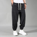 Buddha Stones PLUS SIZE Summer Solid Color Design Drawstring Men's Straight Leg Pants With Pockets Men's Pants BS Black 12XL(Fit for US-7XL; UK/AU62; EU72)
