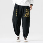 Buddha Stones Auspicious Clouds Dragon Cotton Men's Pants With Pockets Men's Pants BS 5