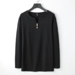 Buddha Stones Solid Color Long Sleeve Button Shirt Cotton Linen Men Clothing Men's T-Shirts BS Black US/UK/AU54; EU64 (9XL)