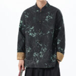 Buddha Stones Printing Bamboo Casual Frog-button Spandex Men's Jacket Shirt Clothing Men's Jacket Shirt BS 12