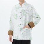 Buddha Stones Printing Bamboo Casual Frog-button Spandex Men's Jacket Shirt Clothing Men's Jacket Shirt BS 23