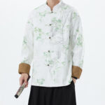 Buddha Stones Printing Bamboo Casual Frog-button Spandex Men's Jacket Shirt Clothing Men's Jacket Shirt BS 16