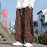 Buddha Stones Embroider Leaves Casual Cotton Men's Pants With Pockets Men's Pants BS 14