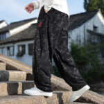 Buddha Stones Embroider Leaves Casual Cotton Men's Pants With Pockets Men's Pants BS 2