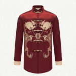 Buddha Stones Embroider Dragon Turned Sleeves Casual Frog-button Polyester Fiber Men's Jacket Shirt Pants Clothing Men's Jacket Shirt BS 6
