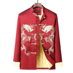 Buddha Stones Embroider Dragon Turned Sleeves Casual Frog-button Polyester Fiber Men's Jacket Shirt Pants Clothing Men's Jacket Shirt BS 5