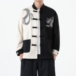 Buddha Stones Dragon Embroidery Casual Frog-button Cotton Men's Jacket Shirt Clothing Men's Jacket Shirt BS White US/UK/AU46，EU56 (5XL)