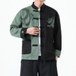 Buddha Stones Dragon Embroidery Casual Frog-button Cotton Men's Jacket Shirt Clothing Men's Jacket Shirt BS 18
