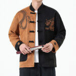 Buddha Stones Dragon Embroidery Casual Frog-button Cotton Men's Jacket Shirt Clothing Men's Jacket Shirt BS 27