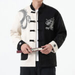 Buddha Stones Dragon Embroidery Casual Frog-button Cotton Men's Jacket Shirt Clothing Men's Jacket Shirt BS 1