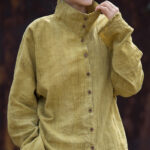 Buddha Stones Turtleneck Dyeing Ramie Cotton Chinese Style Cardigan Clothing Women's Shirts BS 2