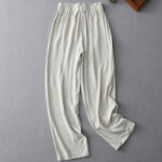 Buddha Stones Vertical Striped Cotton Linen High Waist Wide Leg Pants With Pockets Women's Wide Leg Pants BS Snow US8-10，UK/AU12-14，EU40-42 (2XL)