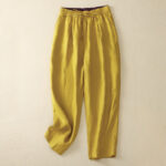 Buddha Stones Vintage High Waist Lace-up Cotton Linen Harem Pants With Pockets Women's Harem Pants BS Yellow US8-10，UK/AU12-14，EU40-42 (2XL)