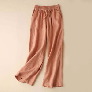 Buddha Stones Casual Cotton Linen High Waist Lace-up Wide Leg Pants With Pockets - LightSalmon - US12，UK/AU16，EU44 (3XL) - image 1