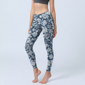 Buddha Stones Dark Blue Flower Print Fitness Leggings Women's Yoga Pants - SteelBlue - US18，UK/AU22，EU50 (4XL) - image 1