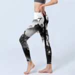 Buddha Stones Ink Painting Bamboo Pine Mountain Scenery Print Gym Leggings Women's Yoga Pants - image 3