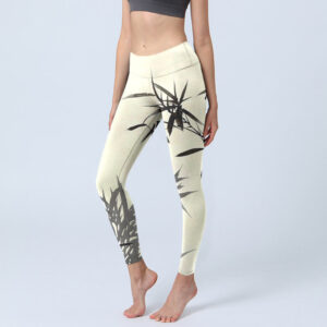 Buddha Stones Ink Painting Bamboo Leaves Print Sports Leggings Women's Yoga Pants - Cornsilk - US18，UK/AU22，EU50 (4XL) - image 1