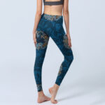 Buddha Stones Dark Blue Flowers In Bloom Print Sports Leggings Women's Yoga Pants - image 5