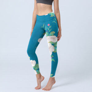 Buddha Stones Blue White Flowers Leaves Print Sports Leggings Women's Yoga Pants - DeepSkyBlue - US18，UK/AU22，EU50 (4XL) - image 1