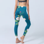 Buddha Stones Blue White Flowers Leaves Print Sports Leggings Women's Yoga Pants - image 5