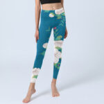 Buddha Stones Blue White Flowers Leaves Print Sports Leggings Women's Yoga Pants - image 6
