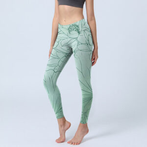 Buddha Stones Green Lotus Flower Print Sports Leggings Women's Yoga Pants - DarkSeaGreen - US18，UK/AU22，EU50 (4XL) - image 1