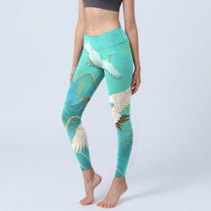 Buddha Stones Mint Green Mountain Crane Print Fitness Leggings Women's Yoga Pants - MediumTurquoise - US18，UK/AU22，EU50 (4XL) - image 1
