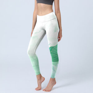 Buddha Stones Mint Green Lotus Leaf Dragonfly Print Exercise Leggings Women's Yoga Pants - MintCream - US18，UK/AU22，EU50 (4XL) - image 1