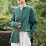 Buddha Stones Literary Artistic Double-Layered Sand Wash Cotton Linen Clothing Women's Shirts BS 33