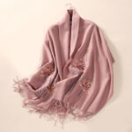 Buddha Stones Wool Shawl Lotus Embroidery Tassel Winter Cozy Travel Scarf Wrap Shawl BS 5