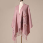 Buddha Stones Wool Shawl Lotus Embroidery Tassel Winter Cozy Travel Scarf Wrap Shawl BS 4