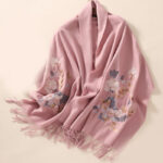 Buddha Stones Wool Shawl Weiyang Flower Embroidery Tassel Winter Cozy Travel Scarf Wrap Shawl BS 12