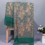 Buddha Stones Rayon Fabric Shawl Golden Cashew Flowers Embroidery Tassel Winter Cozy Travel Scarf Wrap Shawl BS Teal 200*70cm