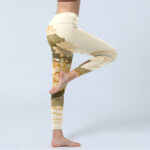 Buddha Stones Beige Lotus Flower Print Gym Fitness Leggings Women's Yoga Pants - image 4