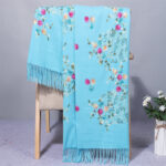 Buddha Stones Rayon Fabric Shawl Colorful Small Flowers Embroidery Tassel Winter Cozy Travel Scarf Wrap Shawl BS LightSkyBlue 200*70cm