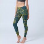 Buddha Stones Gray Golden Koi Fish Lotus Print Gym Leggings Women's Yoga Pants - CadetBlue - US18，UK/AU22，EU50 (4XL) - image 1