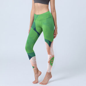 Buddha Stones Green Lotus Flower Leaf Print Sports Fitness Leggings Women's Yoga Pants - LightGreen - US18，UK/AU22，EU50 (4XL) - image 1