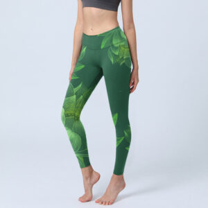 Buddha Stones Dark Green Lotus Flower Leaf Print Gym Fitness Leggings Women's Yoga Pants - SeaGreen - US18，UK/AU22，EU50 (4XL) - image 1