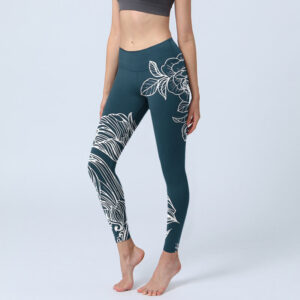 Buddha Stones Peony Epiphyllum Flowers Print Gym Fitness Leggings Women's Yoga Pants - SteelBlue - US18，UK/AU22，EU50 (4XL) - image 1