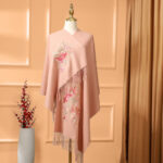 Buddha Stones Wool Shawl Red Flower Leaves Embroidery Tassel Winter Cozy Travel Scarf Wrap Shawl BS Pink 200*60cm
