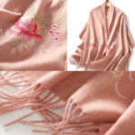 Buddha Stones Wool Shawl Red Flower Leaves Embroidery Tassel Winter Cozy Travel Scarf Wrap Shawl BS 5