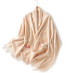 Buddha Stones Wool Shawl Red Flower Leaves Embroidery Tassel Winter Cozy Travel Scarf Wrap Shawl BS PeachPuff 200*60cm
