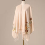 Buddha Stones Wool Shawl Red Flower Silver Leaves Embroidery Tassel Winter Cozy Travel Scarf Wrap Shawl BS 1