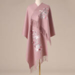Buddha Stones Wool Shawl Red Flower Silver Leaves Embroidery Tassel Winter Cozy Travel Scarf Wrap Shawl BS LightPink 200*60cm