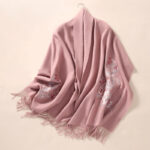 Buddha Stones Wool Shawl Red Flower Silver Leaves Embroidery Tassel Winter Cozy Travel Scarf Wrap Shawl BS 8